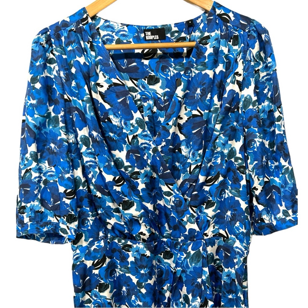 The Kooples Smooth Flowers Blue Floral Print Wrap Dress Boho French Girl Chic M4 - Picture 5 of 14